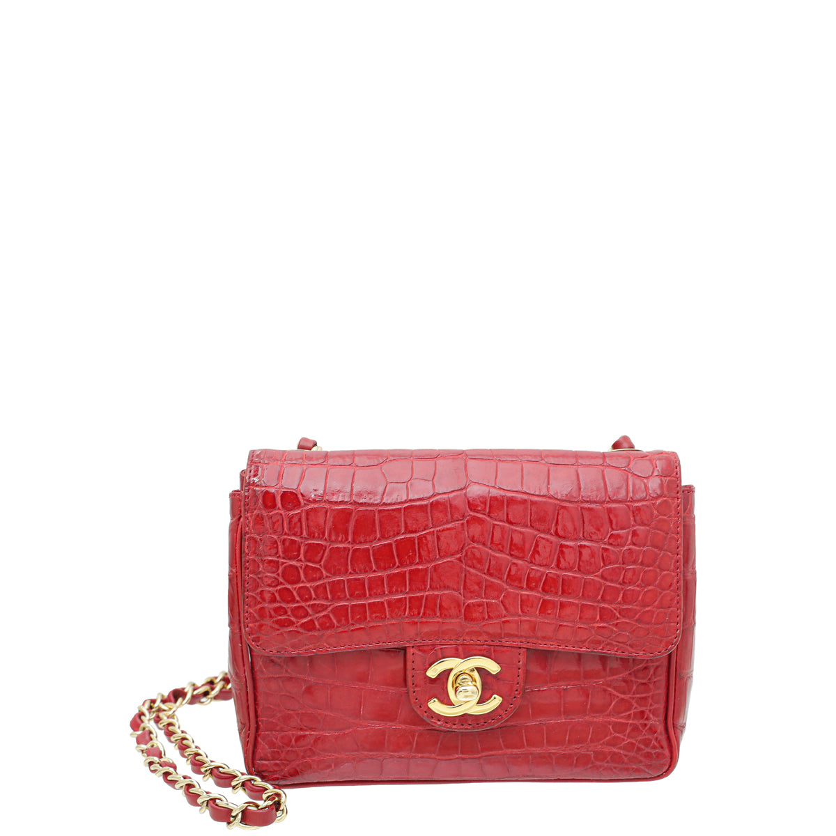 Chanel Red Crocodile Vintage CC Classic Mini Square Bag-Chanel-THE CLOSET
