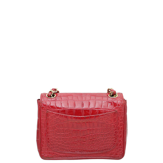 Chanel Red Crocodile Vintage CC Classic Mini Square Bag