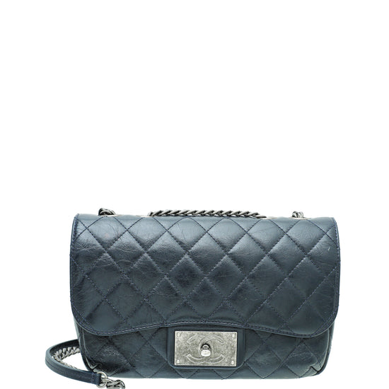 Chanel Black Striped Metallic 2.55 Reissue Quilted Classic Calfskin Leather  227 Jumbo Flap Bag - Yoogi's Closet