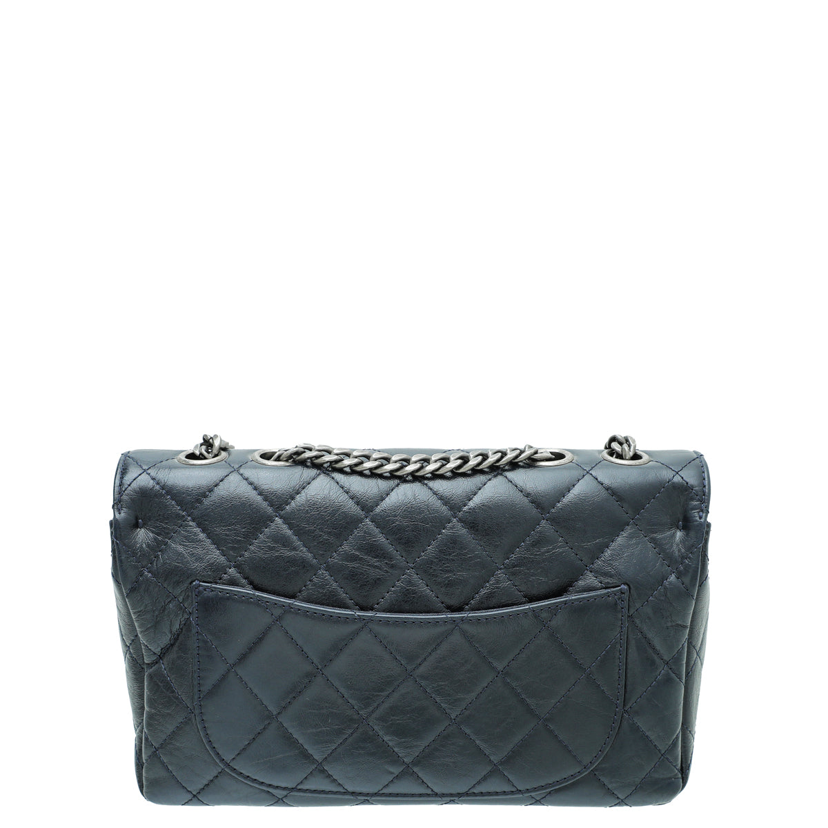 Chanel Navy Blue CC Metal Plate Glazed Flap Bag-Chanel-THE CLOSET