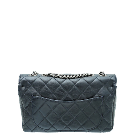 Chanel Navy Blue CC Metal Plate Glazed Flap Bag