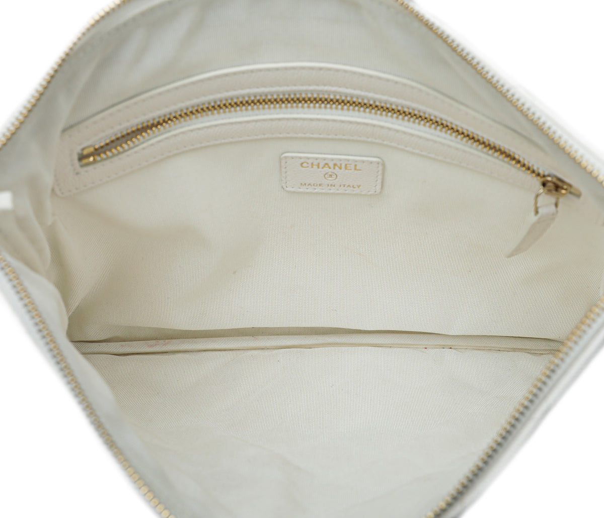 Chanel White CC Classic Medium Pouch