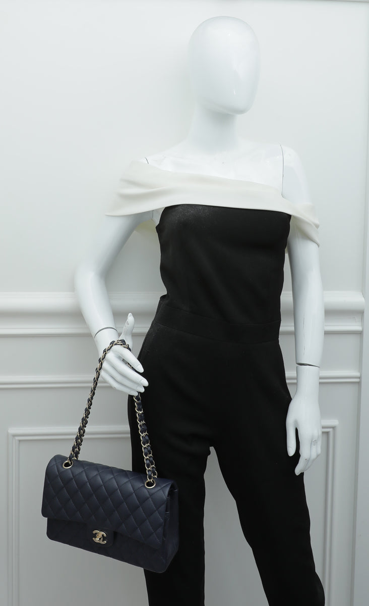 Chanel Navy Blue Classic Double Flap Medium Bag