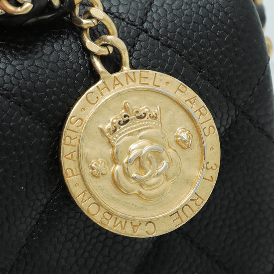 Chanel Vintage Black Quilted Calfskin CC Medallion Waist Bag Gold