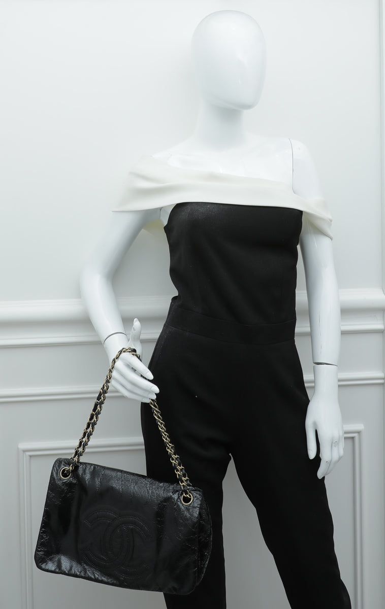 Chanel Black Vinyl Rock & Chain Medium Flap Bag