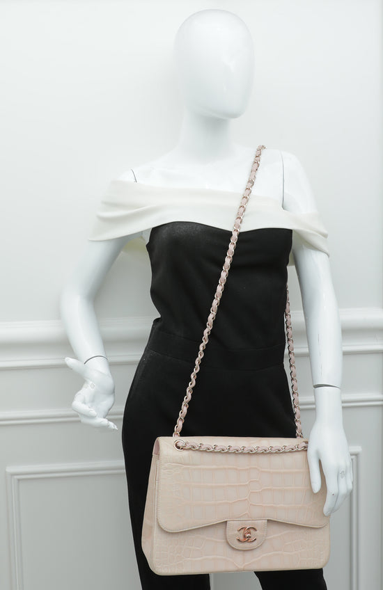 Chanel Pinkish Beige Alligator Classic Double Flap Jumbo Bag – The Closet
