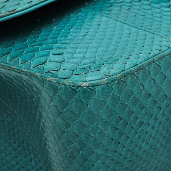 Chanel Turquoise Python Classic Double Flap Jumbo Bag