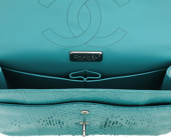 Chanel Turquoise Python Classic Double Flap Jumbo Bag – The Closet