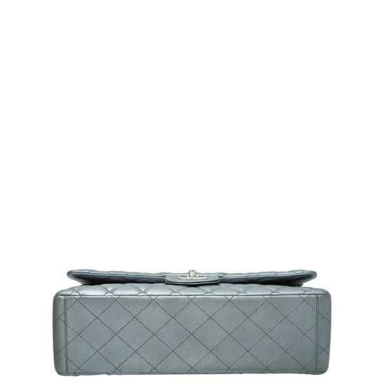 Chanel Metallic Gray Classic Double Flap Maxi Bag