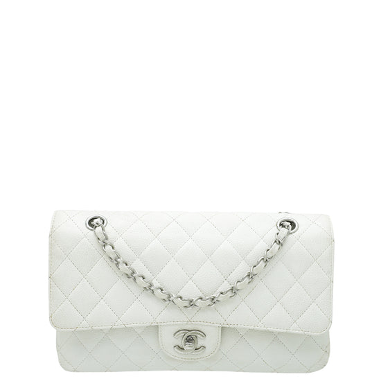 Chanel White Caviar Leather Medium Classic Flap Bag with Silver Hardware at  1stDibs  white chanel bag with silver hardware white handbag silver  hardware white chanel bag silver hardware