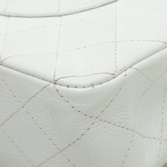 Chanel White Classic Double Flap Medium Bag