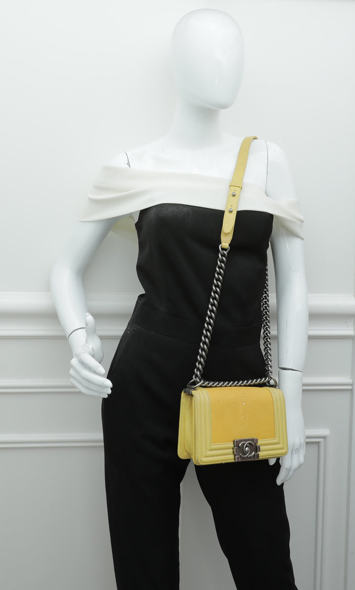 Chanel Medium Tweed Boy Bag Yellow  10s