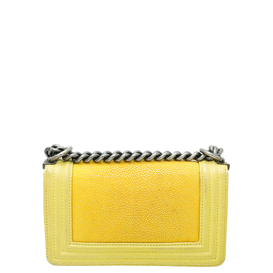 Chanel Small Yellow Galuchat Stingray Lambskin Boy Bag ○ Labellov