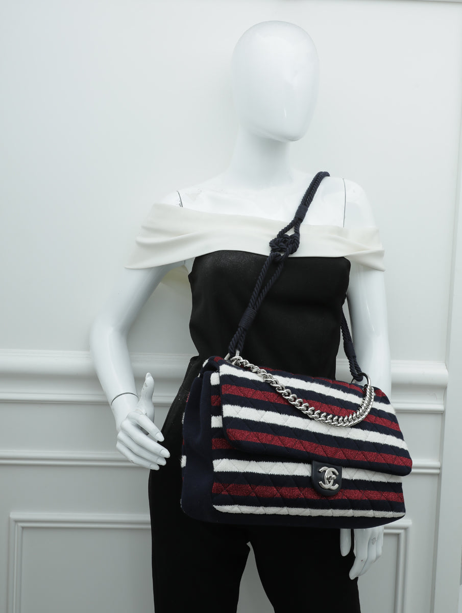 Chanel Rope Bag Chanel Tricolor Jersey Rope Flap Large Bag – THE CLOSET