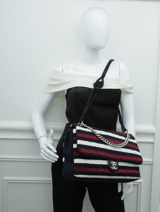 Chanel Tricolor Striped Jersey and Leather Large Coco Sailor Shoulder Bag  Chanel