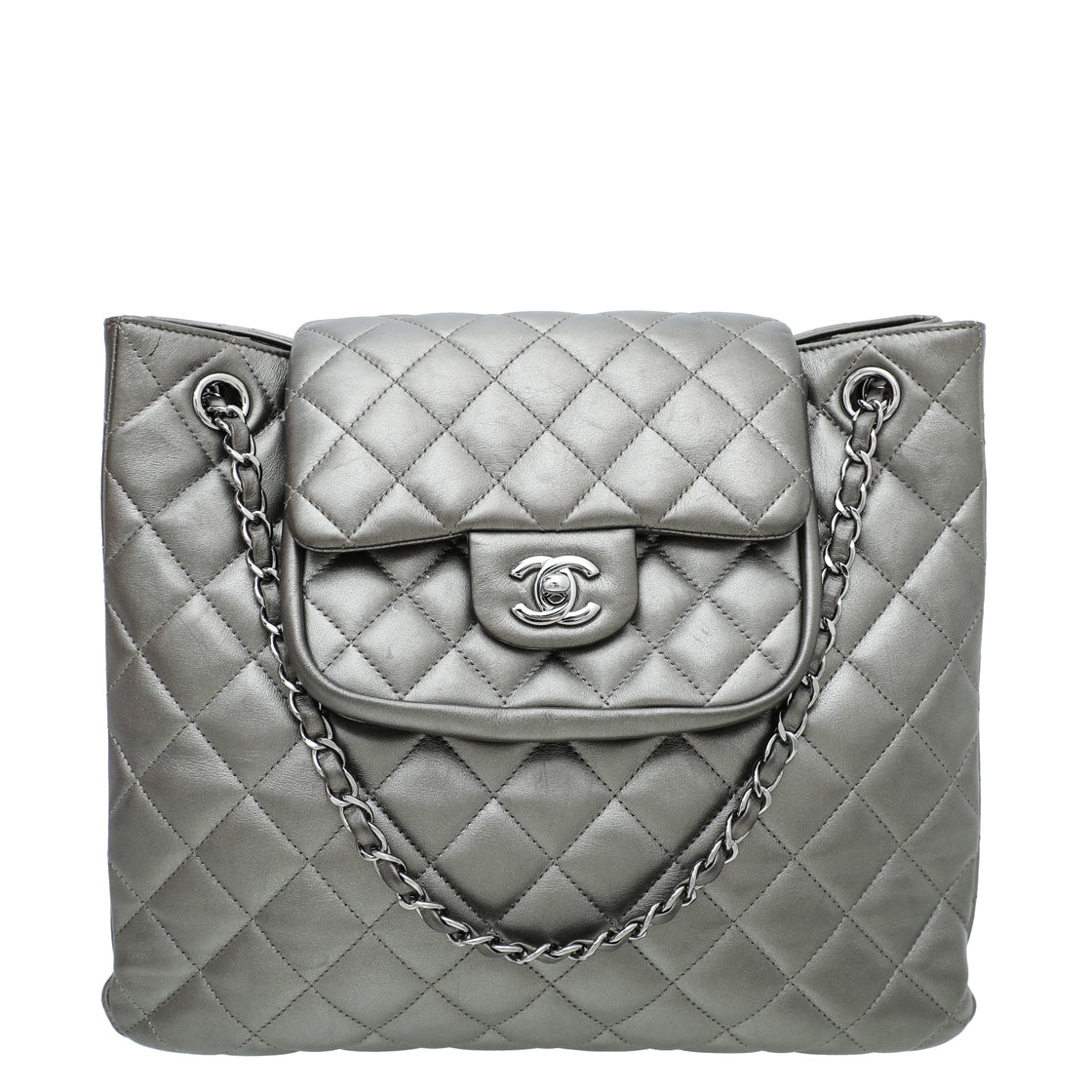 Chanel Metallic Grey CC Front Pocket Tote Medium Bag-Chanel-THE CLOSET