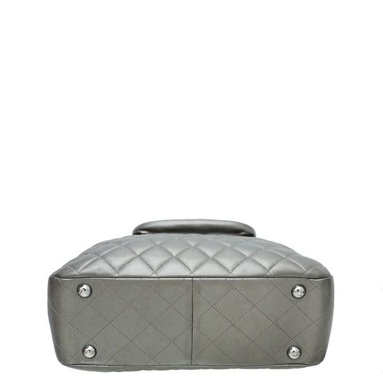 Chanel Metallic Grey CC Front Pocket Tote Medium Bag