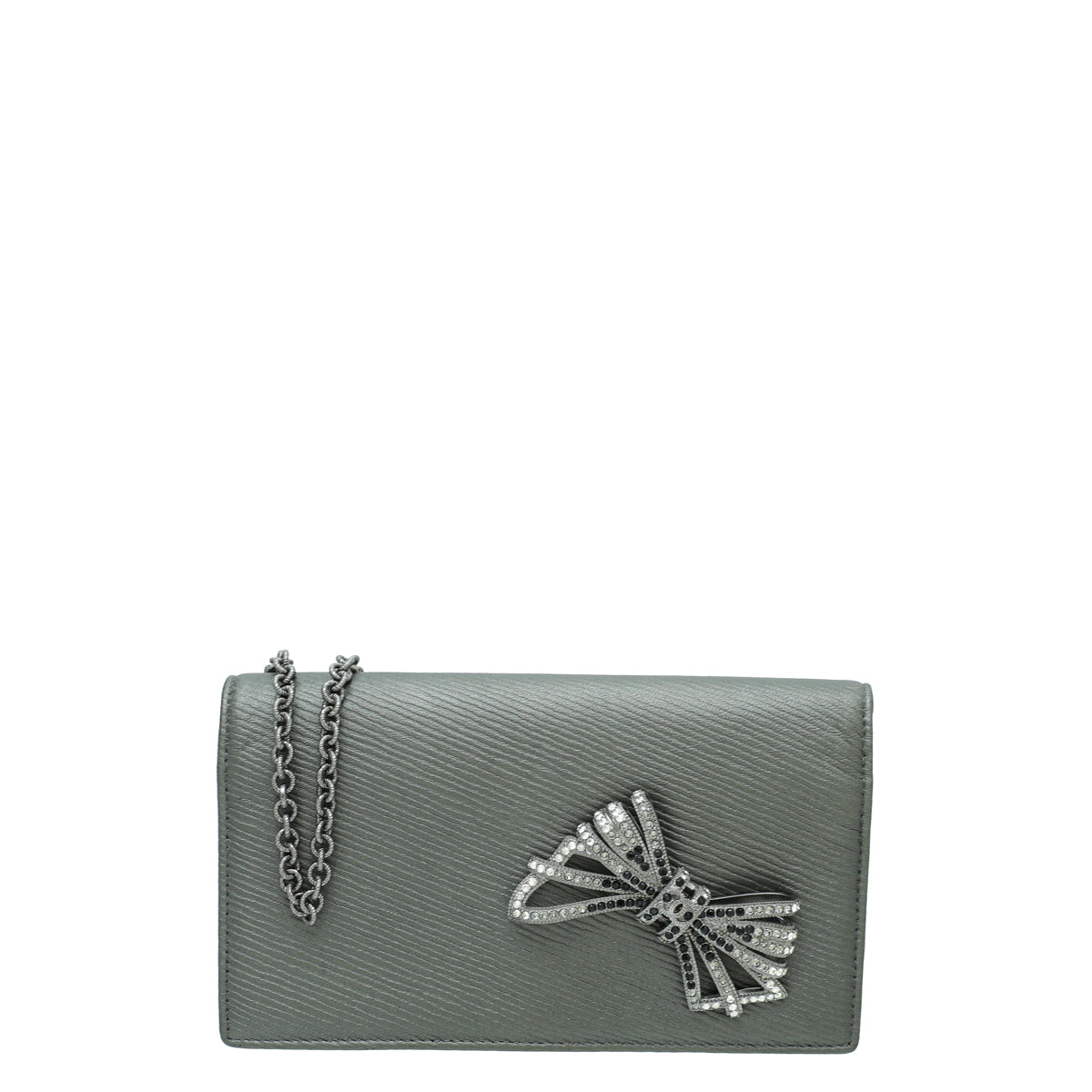 Chanel Metallic Grey CC Crystal Bow Chain Evening Bag-Chanel-THE CLOSET
