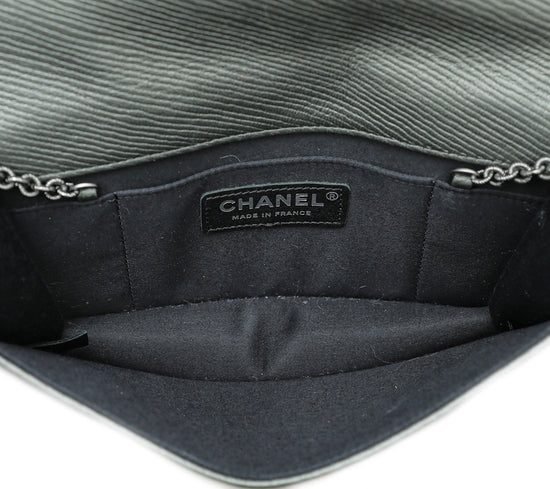 Chanel Metallic Grey CC Crystal Bow Chain Evening Bag
