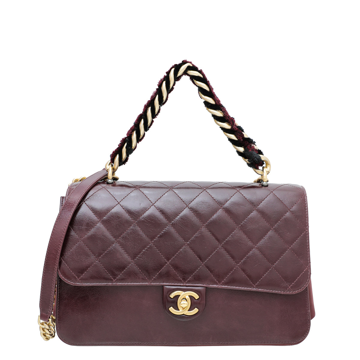 Chanel Burgundy CC Glazed Straight Line Large Bag