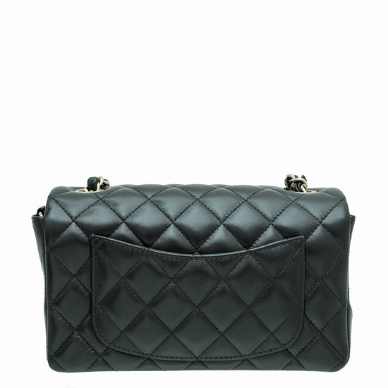 Chanel Black Quilted Lambskin Mini Flap With Top Handle Gold