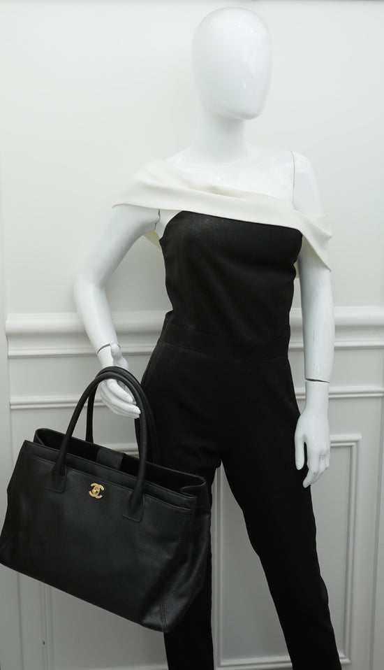 Chanel Black CC Executive Cerf  Medium Tote Bag