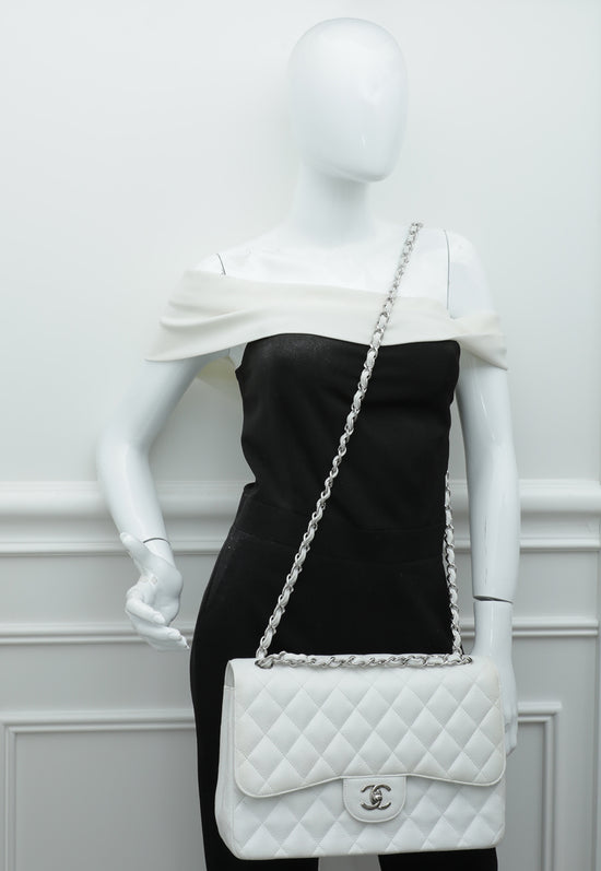 Chanel White Classic Double Flap Jumbo Bag