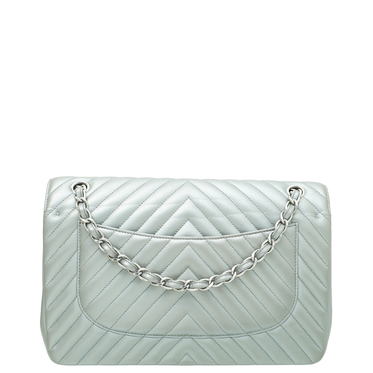 Chanel Metallic Grey Chevron Classic Double Flap Jambo Bag-Chanel-THE CLOSET