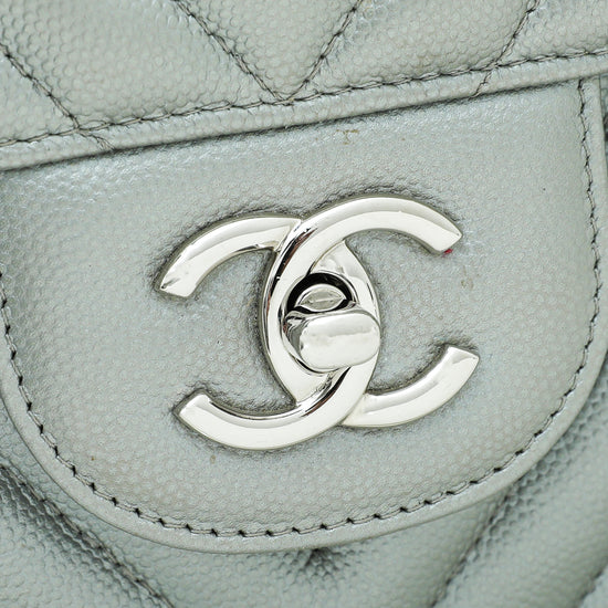 Chanel Metallic Grey Chevron Classic Double Flap Jambo Bag