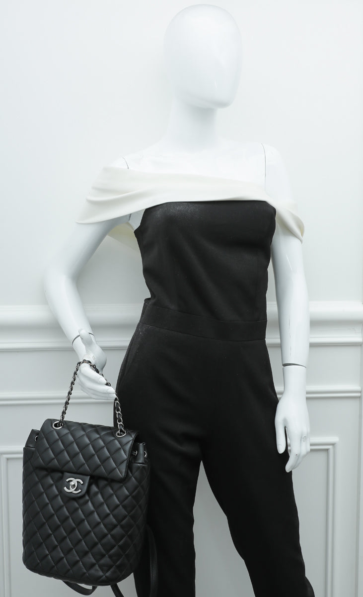 Chanel Black Calfskin Chevron-Quilted Urban Spirit Drawstring Bag