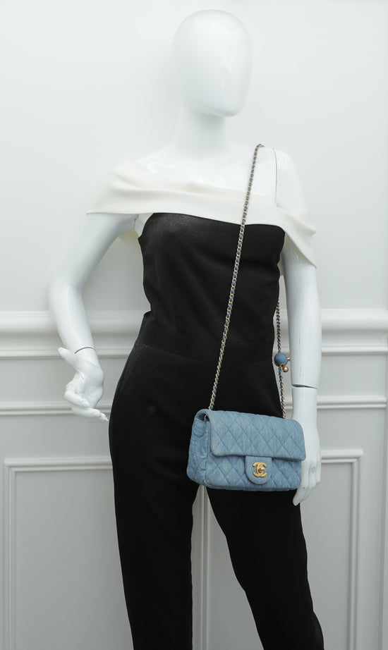 Chanel Pearl-crush mini rectangular bag blue denim