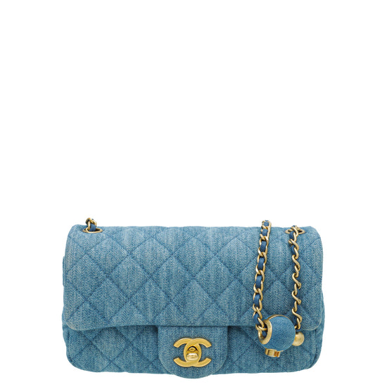 Chanel Blue Denim CC Pearl Crush Mini Rectangular Flap Bag – The
