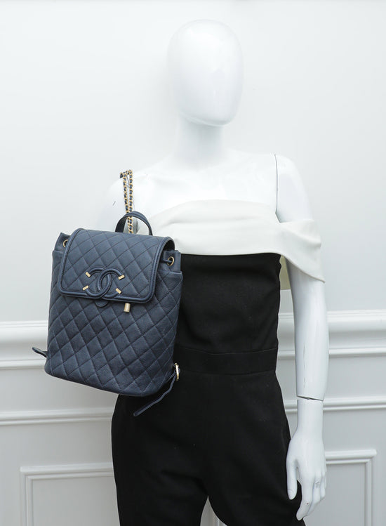 Chanel Black Satin Backpack  Wyld Blue