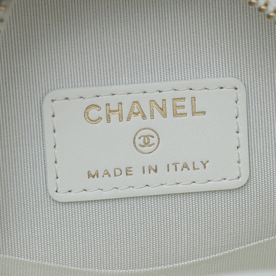Chanel White CC 19 Round Mini Clutch With Chain