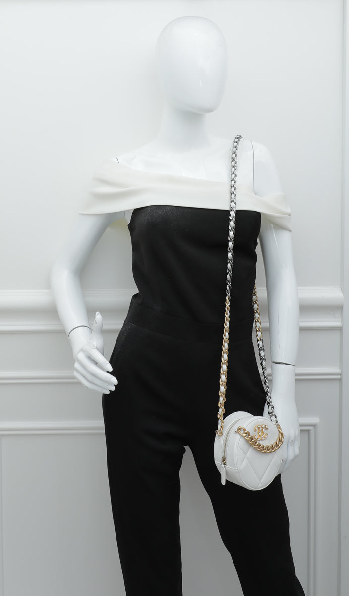 Chanel White CC 19 Round Mini Clutch With Chain – The Closet