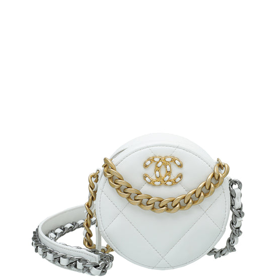 Chanel White CC 19 Round Mini Clutch With Chain