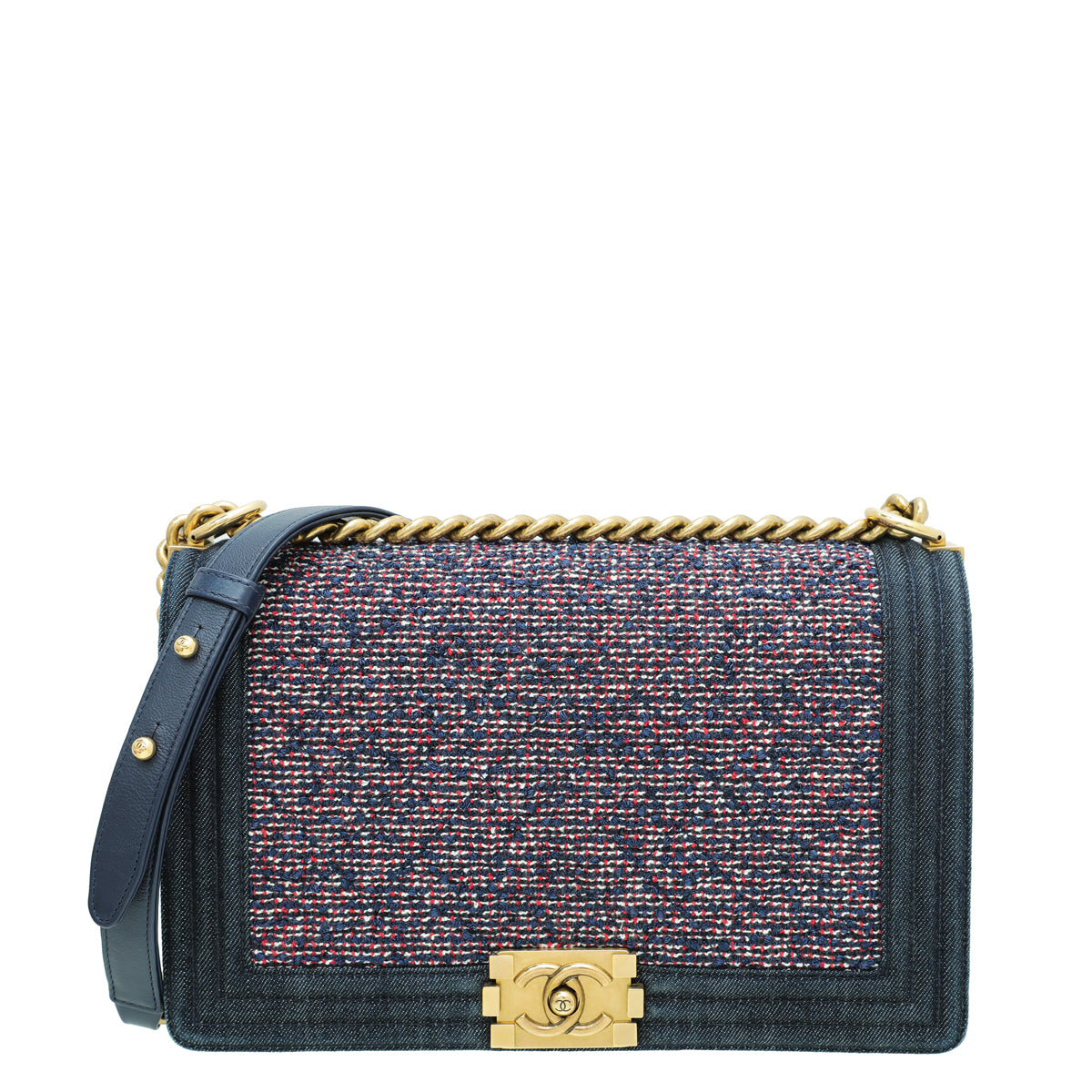 Chanel Navy Blue Le Boy Denim Tweed New Medium Bag-Chanel-THE CLOSET