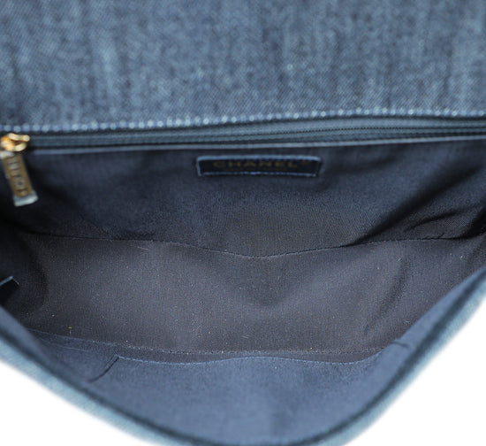 Chanel Navy Blue Le Boy Denim Tweed New Medium Bag