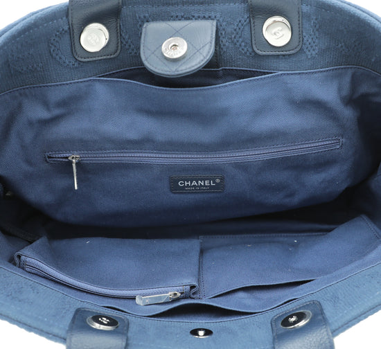 Chanel Navy Blue CC Double Face Deauville Tote Medium Bag – The Closet