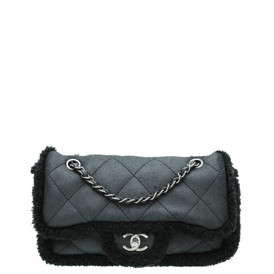 Chanel Green Shearling Fur and Leather New Mini Classic Flap Bag