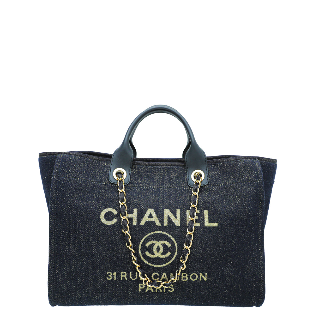 Chanel CC Navy Blue Metallic Fabric Deauville Tote Bag-Chanel-THE CLOSET