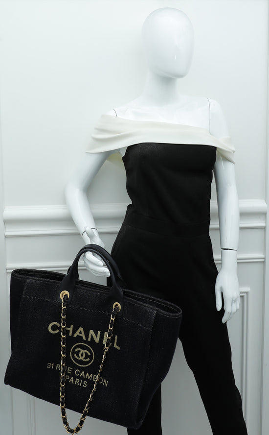 Chanel CC Navy Blue Metallic Fabric Deauville Tote Bag – The Closet