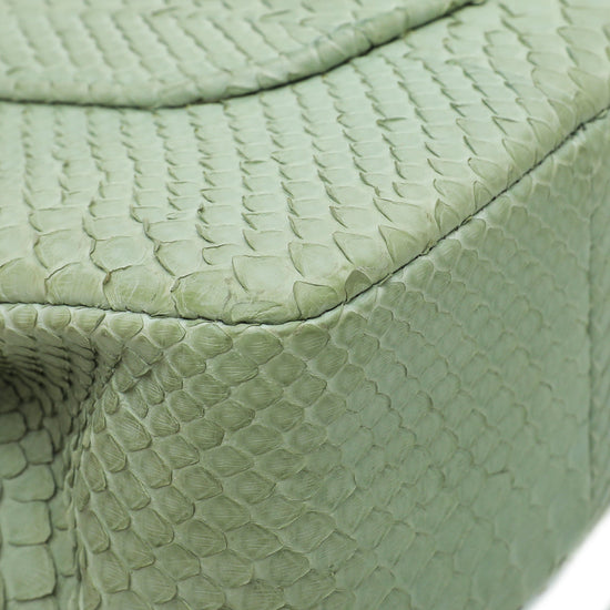 Chanel Light Green Python Classic Double Flap Medium Bag