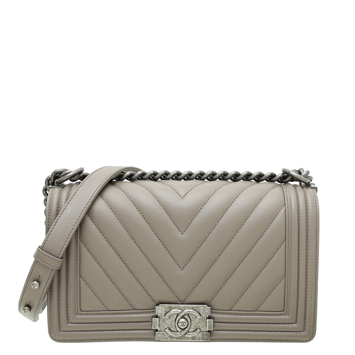 Chanel Etoupe Chevron Le Boy Medium Bag-Chanel-THE CLOSET