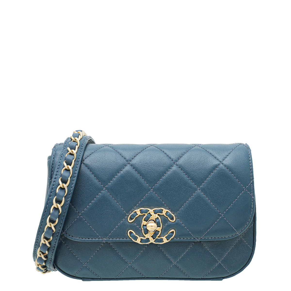 CHANEL Infinity Chain Quilted Leather Crossbody Bag Blue