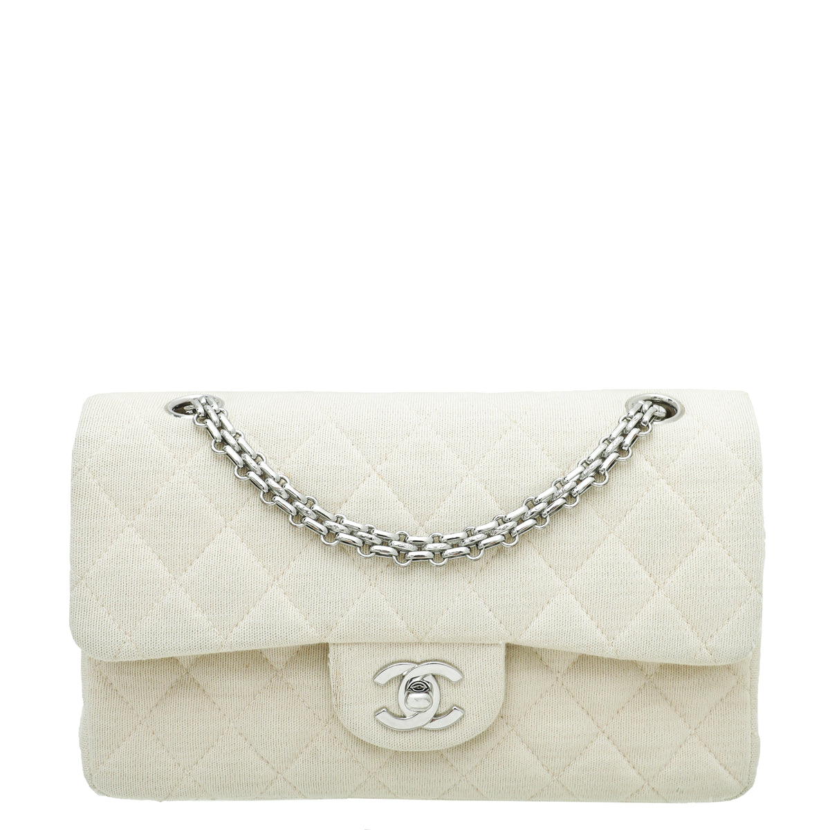 Chanel Cream Vintage CC Classic Jersey Double Flap Medium Bag-Chanel-THE CLOSET