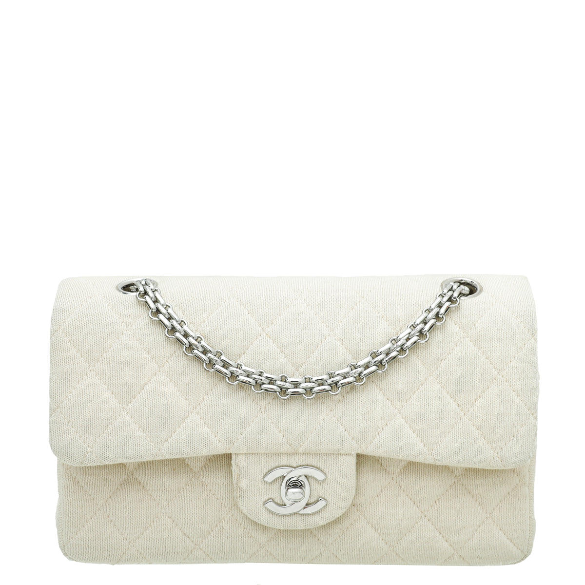 Chanel Cream Vintage CC Classic Jersey Double Flap Medium Bag – The Closet
