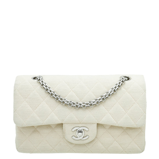 Chanel Cream Vintage CC Classic Jersey Double Flap Medium Bag