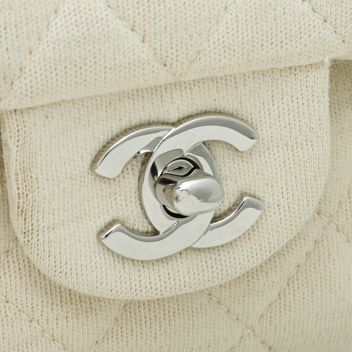 Chanel Cream Vintage CC Classic Jersey Double Flap Medium Bag