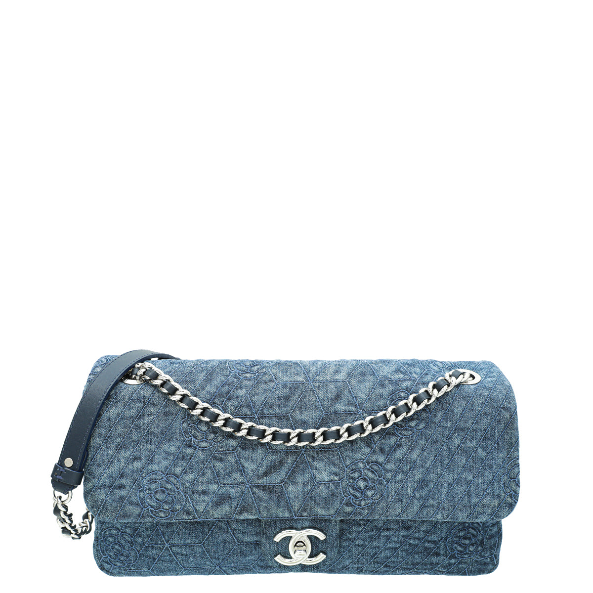 Chanel Blue Denim Camellia Embroidered Flap Bag-Chanel-THE CLOSET